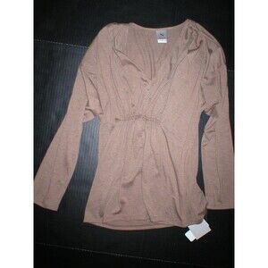 NWT New Natori Taki Top Small S Womens Tan Heathered Brown Long Sleeves Soft